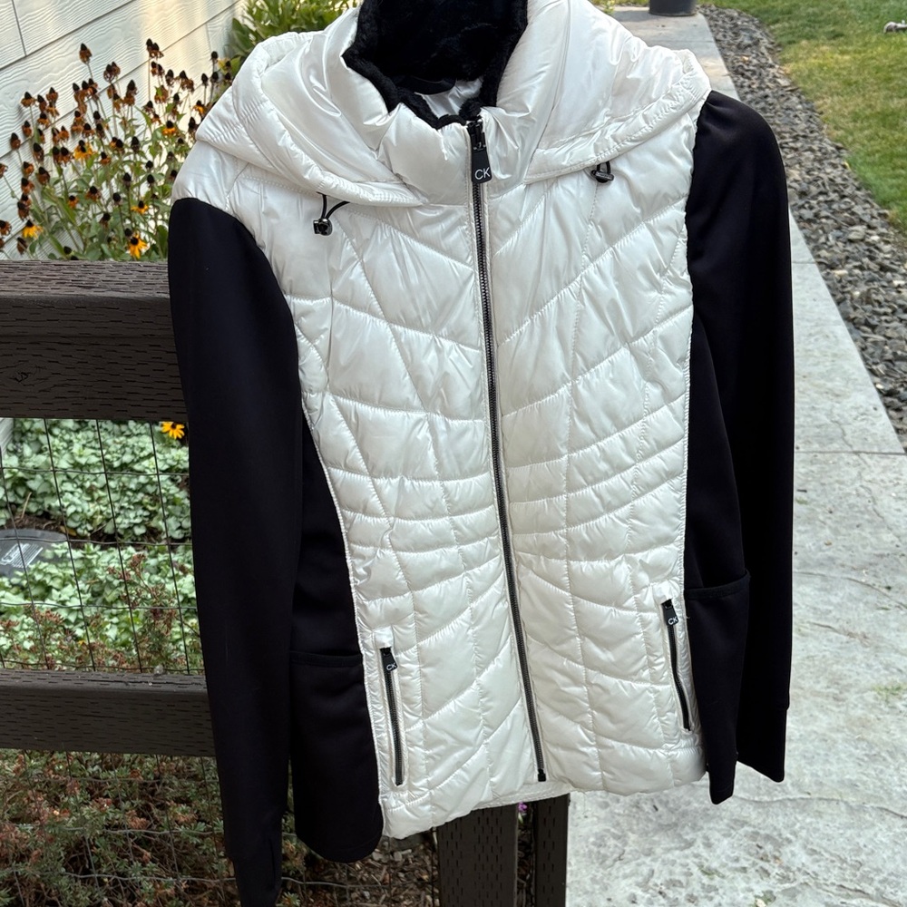 Calvin Klein White and Black Quilted Jacket
